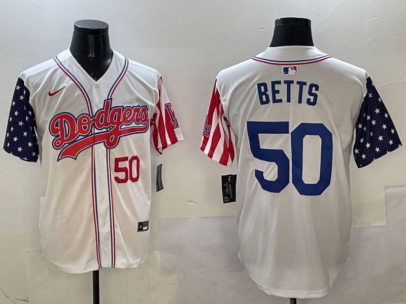 Men Los Angeles Dodgers #50 Betts White a generation of national flags Joint name 2025 Nike MLB Jersey style 3->los angeles dodgers->MLB Jersey